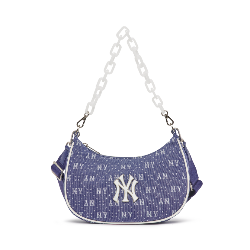 MLB NY Yankees Argyle Monogram Strap Hobo Bag Blue